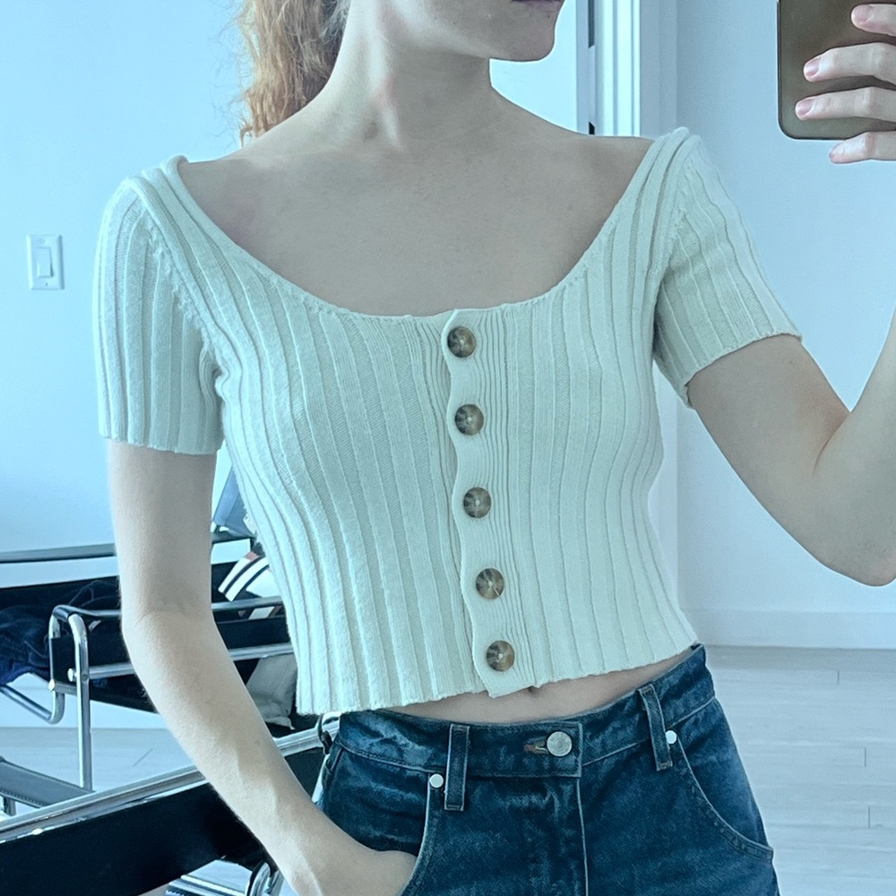 White rib knit Crop Top